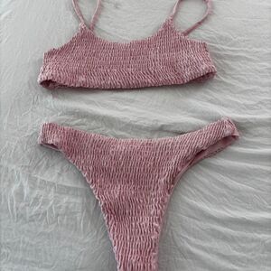 SHEIN Pink Scrunch Matching Bikini 2 Piece Swimwear Bikini Summer Medium Set